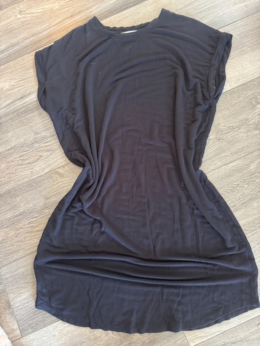 Simple Black Short-Sleeve Shift Dress oversized Large - Picture 4 of 9